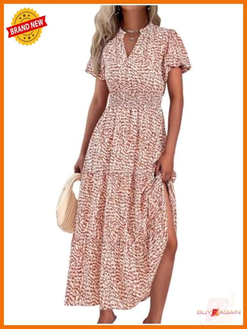 Womens Floral Maxi Dress Puff Short Sleeve Smocked Boho Summer Vacation